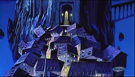 『ルパン三世　カリオストロの城』 1979　約19分：城と岬状の城下町　上から
