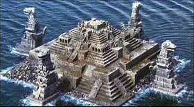 『モスラ２　海底の大決戦』 1997　約32分：海中から浮上したピラミッド