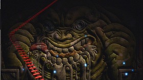 『鋼の錬金術師　シャンバラを征く者』 2005　約1時間2分：地下都市へ降る赤い階段の廃墟と神々の浮彫